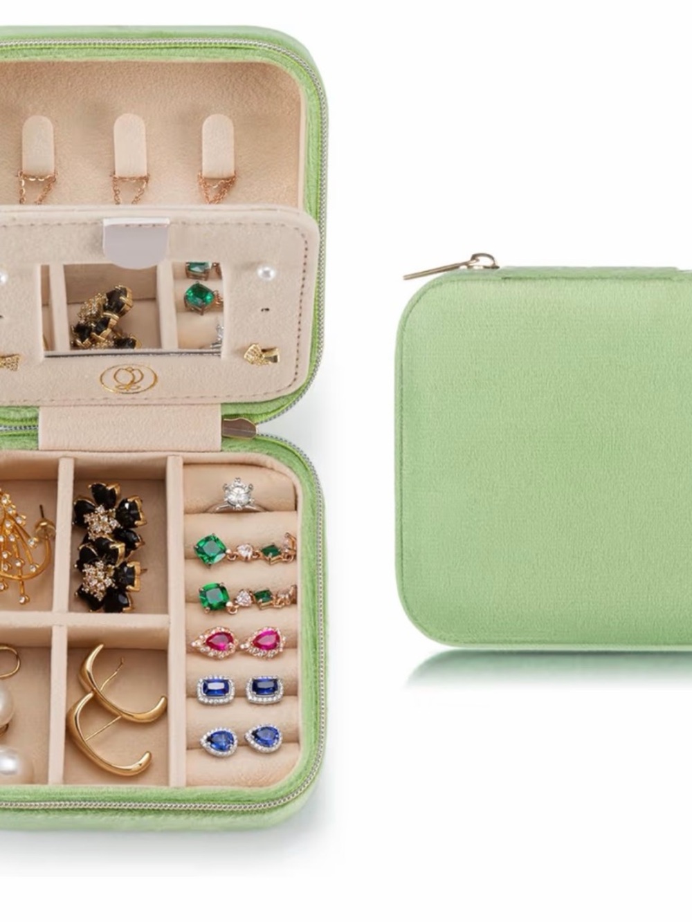 Velvet Jewelry Travel Case in Light Green